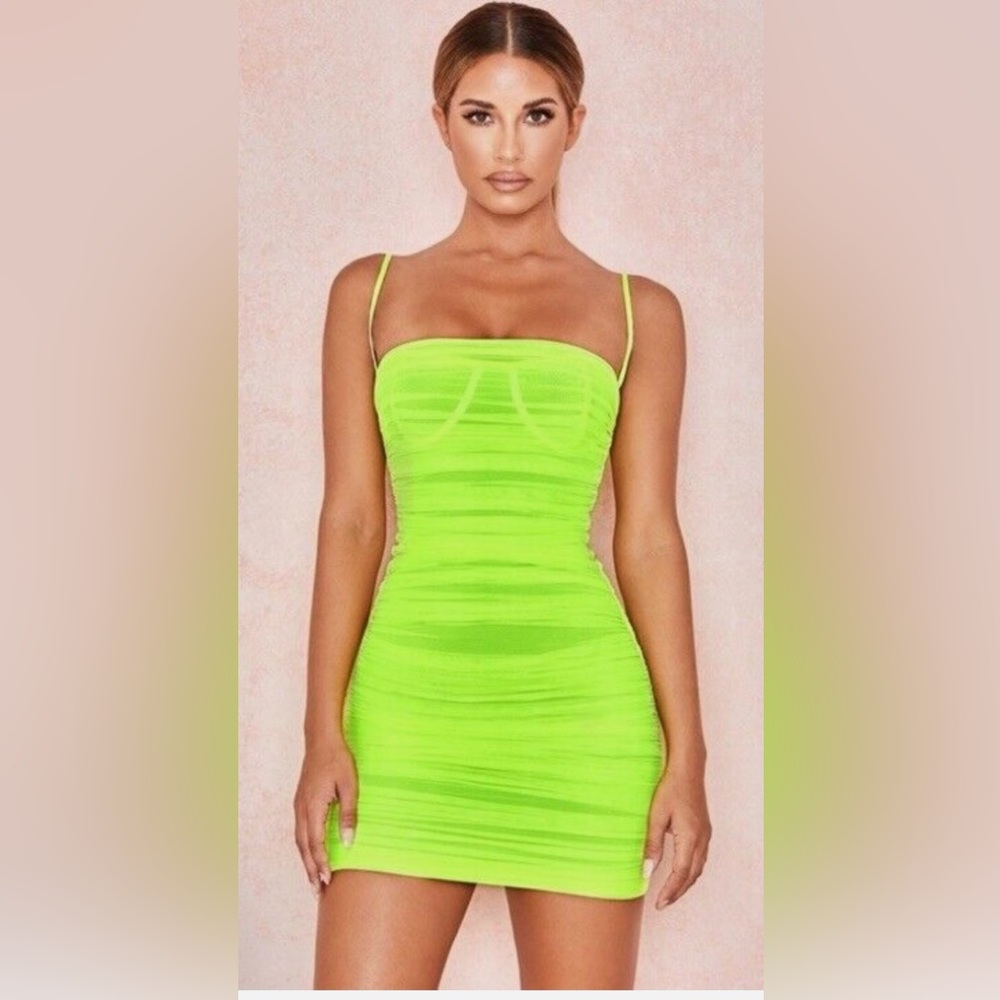 House of CB London Ella dress is neon green